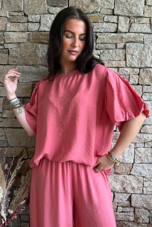 Randles Puff Sleeve Blouse Rhubarb Rose
